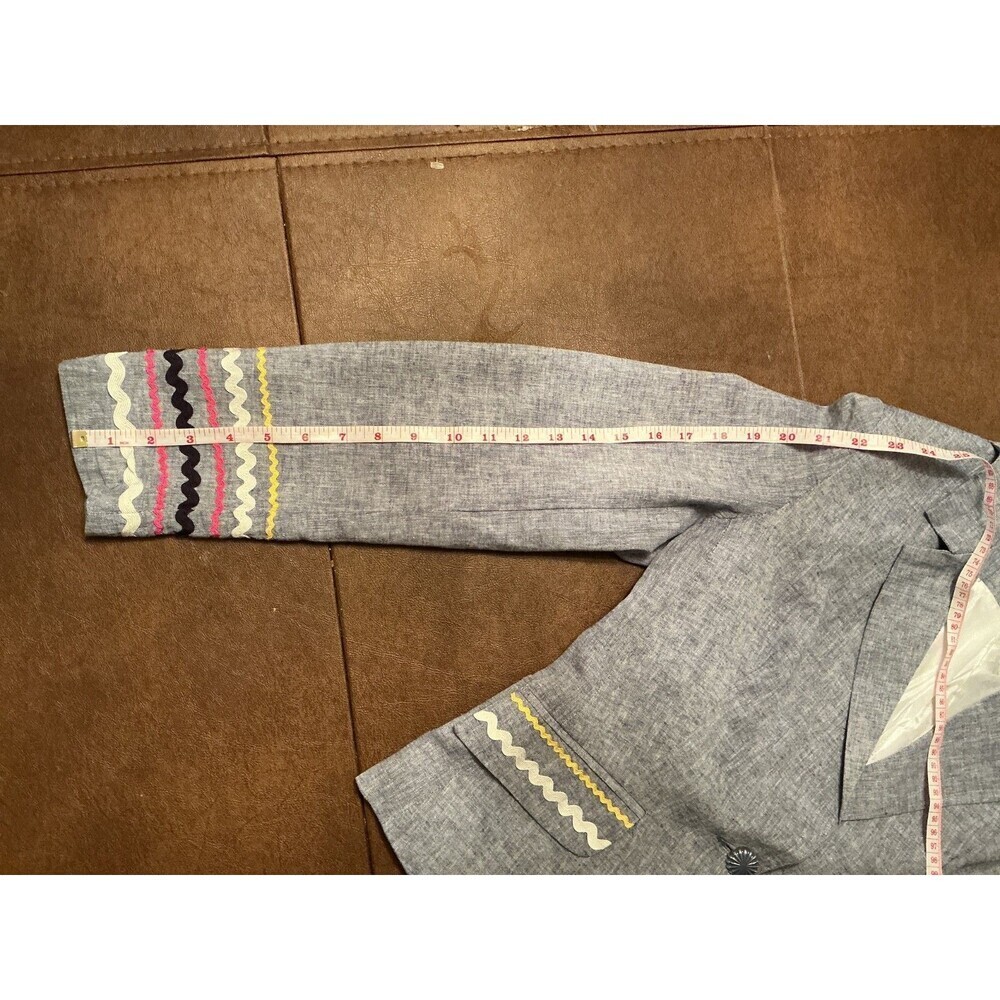 Vintage Blazer Cynthia cotton linen gray tailored women’s jacket Sz M embroidere - Picture 6 of 7
